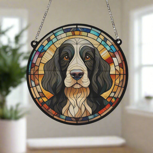 Cocker Spaniel Black & White Stained Glass Effect Suncatcher